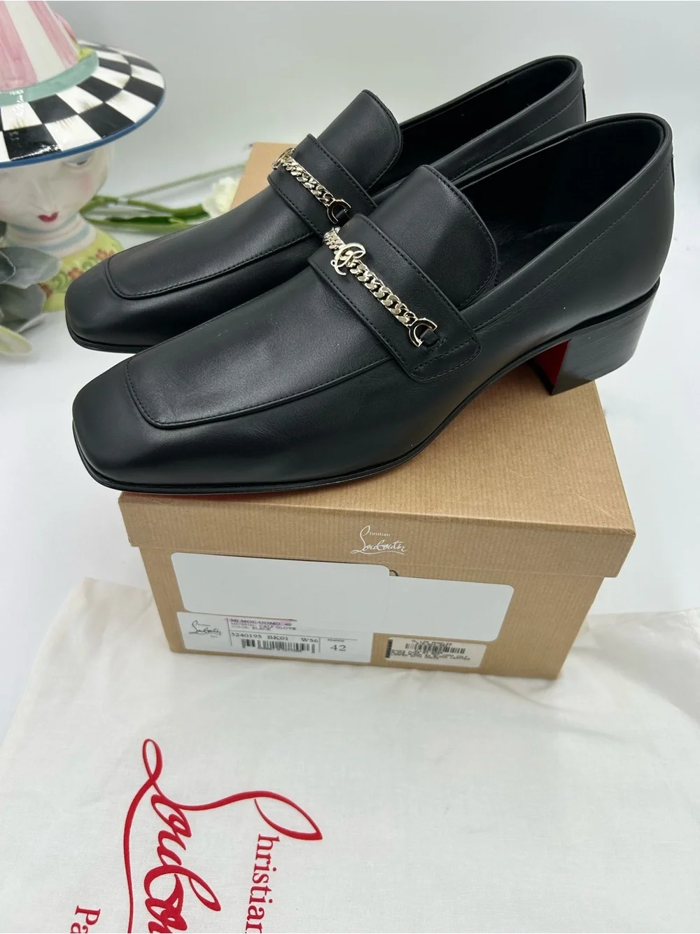Men's Christian Louboutin, MJ, Moc loafers CL chain logo size 42
